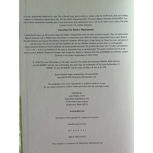 Vintage Barney BACKYARD ABC (PLAY-A-SOUND) By Chris Sharp - Hardcover 1998 - Picture 5 of 5